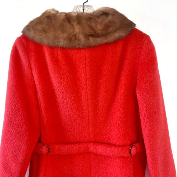 PRICE DROP Vintage Double Breasted Red Coat Fur Neckline 1960s 1970s Approx S/M - Picture 12 of 17